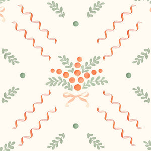 Berries & Bows White Wallpaper
