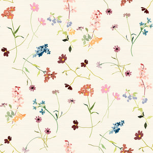 Blooms Ecru Grasscloth Wallpaper