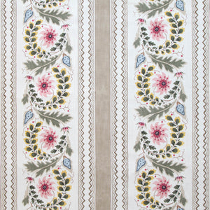 Floral Border Stripe Biscuit Fabric