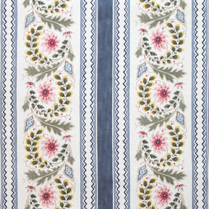 Floral Border Stripe Midnight Fabric