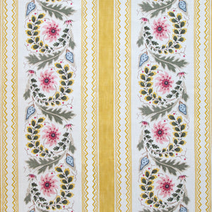Floral Border Stripe Mustard Fabric