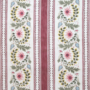 Floral Border Stripe Raspberry Fabric