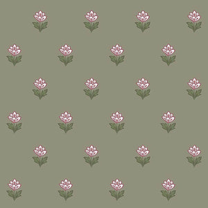 Indian Tulips Green & Burgundy Wallpaper