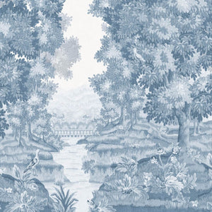 Left Bank French Blue Grasscloth Mural Wallpaper