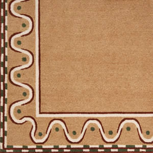 Squiggle Border Camel Rug