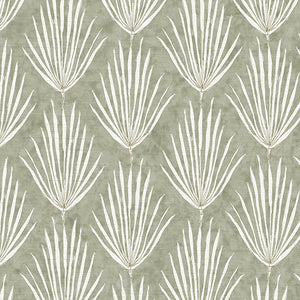 Palm Parade Relief Sage Grasscloth Wallpaper