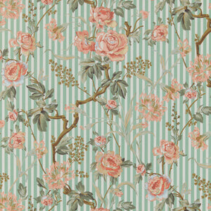 Small Stripe Floral Sage Wallpaper