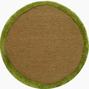 Soumak Border Round Moss Mushroom Rug