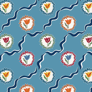 Tulips of Belgravia Blue Wallpaper
