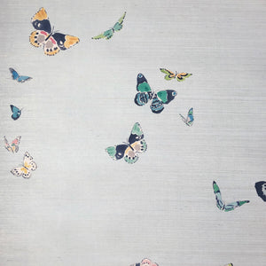 Butterflies Blue Grasscloth Wallpaper
