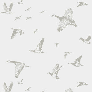 Flock In Flight Silver Sky Wallpaper