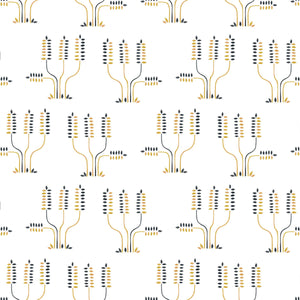 Topanga Navy & Ochre on White Wallpaper