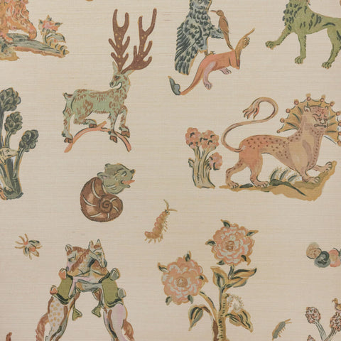 Bestiary Butter Grasscloth Wallpaper