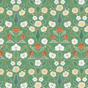 California Poppies Emerald Wallpaper