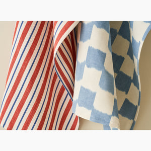 Three Stripe Terracotta & Blue Fabric