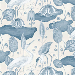 Fancy Flock French Blue Grasscloth Wallpaper
