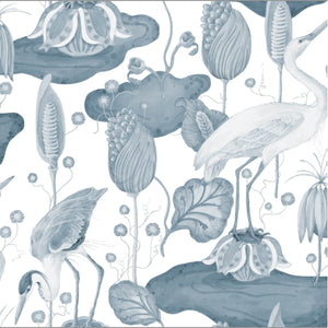 Fancy Flock French Blue Wallpaper