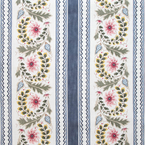 Floral Border Stripe Midnight Fabric