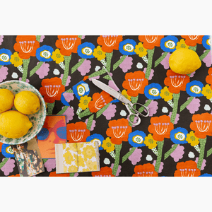 Flower Fields Black Fabric