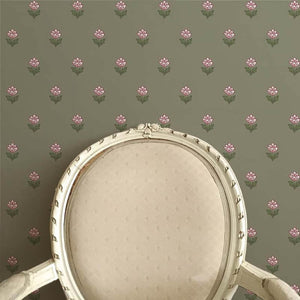 Indian Tulips Green & Burgundy Wallpaper