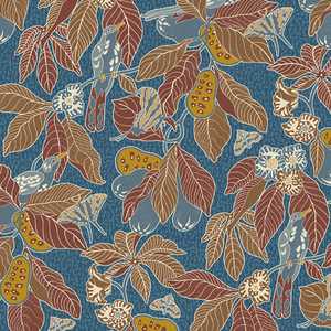 Pawpaw Blue and Brown Wallpaper