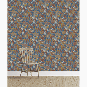 Pawpaw Blue and Brown Wallpaper