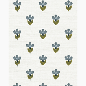 Pressed Petunia Bluebird Grasscloth Wallpaper