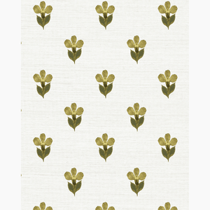 Pressed Petunia Ochre Grasscloth Wallpaper