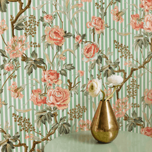 Small Stripe Floral Sage Wallpaper