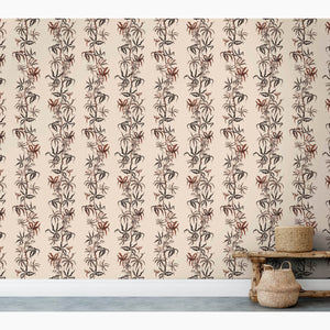 Vertical Fern Espresso on Vanilla Wallpaper