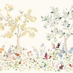 Garden Mural White Wallpaper