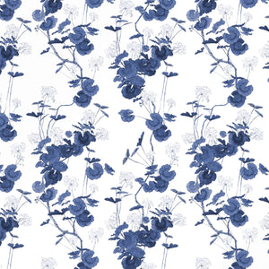 Geranium Blue on White Wallpaper