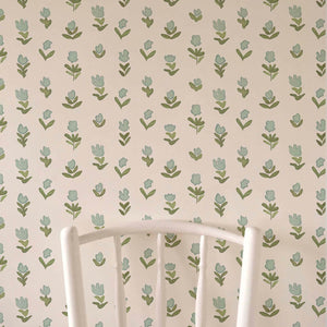 Little Wild Tulips Misty Green Wallpaper