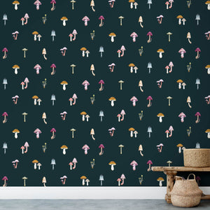 Mushrooms Dirty Teal Wallpaper