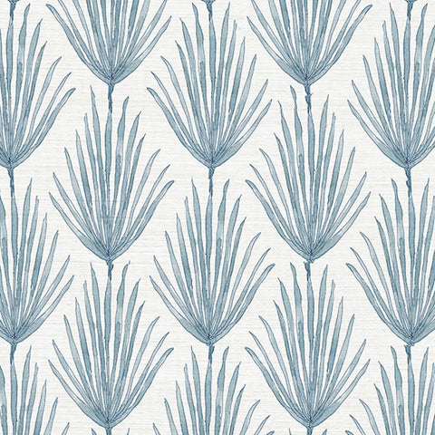 Palm Parade Bluebird Grasscloth Wallpaper