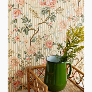 Small Stripe Floral Buttermilk Wallpaper