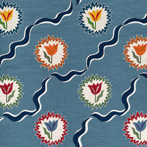 Tulips of Belgravia Blue Fabric