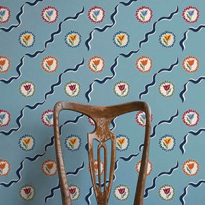 Tulips of Belgravia Blue Wallpaper