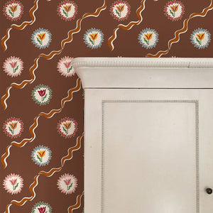 Tulips of Belgravia Brown Wallpaper